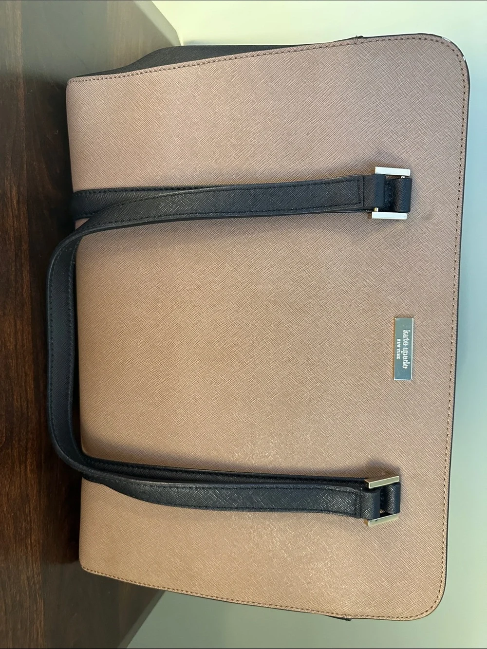 Kate Spade New York Taupe & Black Saffiano Leather Satchel Tote